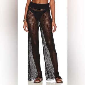 Crochet beach pool vacation NWT WeWoreWhat crochet drawcord black pants L